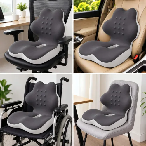 Vista 5 de Cojín ergonómico de espuma viscoelástica en forma de L con soporte lumbar, cojín para silla de oficina de una pieza para coxis, alivio del dolor
