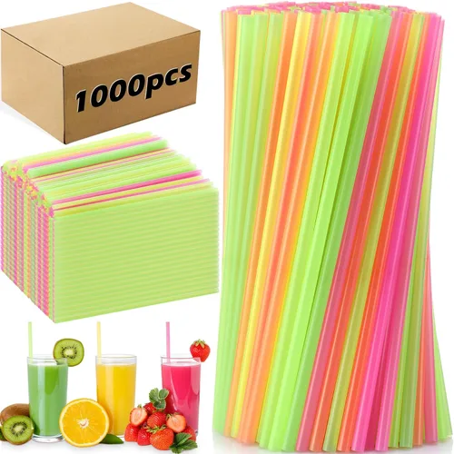 Vista 9 de Eaasty 400 popotes desechables de plástico a granel, 0.24 pulgadas de diámetro y 7.87 pulgadas de largo de plástico desechables (pastel)