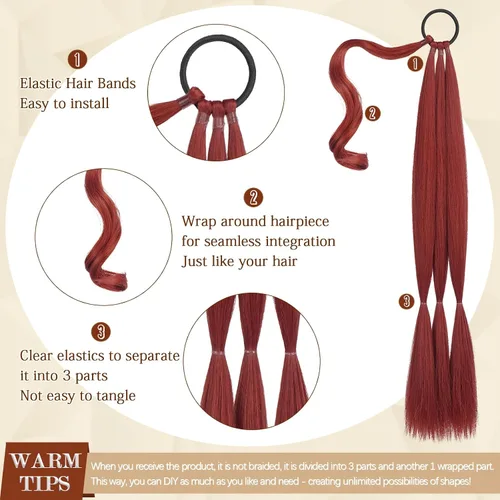 Vista 53 de SOFEIYAN Extensión de cola de caballo trenzada larga con banda elástica y mechón liso envolvente, extensiones de cabello naturales suaves