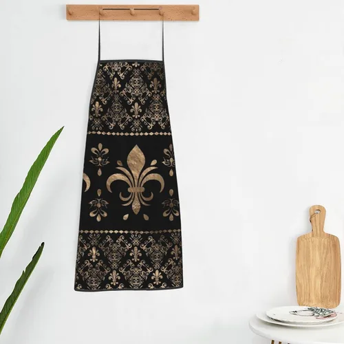 Vista 5 de Delantales negros y dorados de flor de lis, delantales impermeables para chef, delantales para mujeres, hombres, cocina, cocina, hornear