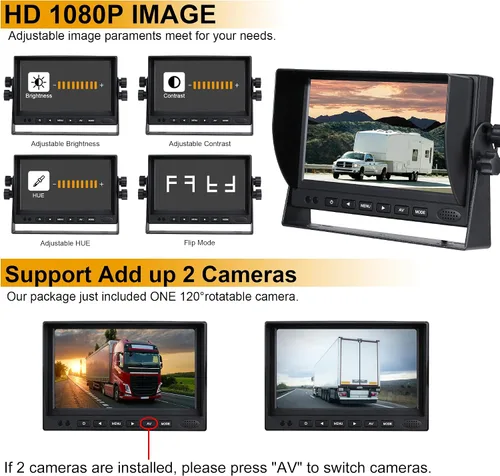 Vista 4 de Cámara de respaldo para caravana, HD 1080P cámara trasera con cámara de respaldo con monitor de 7 pulgadas para caravana, camión, remolque