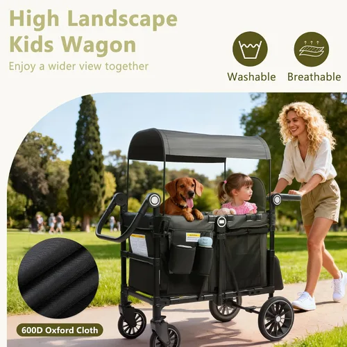 Vista 3 de Kinder King Cochecito Wagon para 2 niños, rueda absorbente de golpes, color Negro