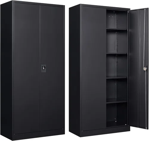 Vista 28 de Gabinete de almacenamiento de metal para garaje, armario de almacenamiento con cerradura de 71 pulgadas con 2 estantes ajustables y 1 cajón