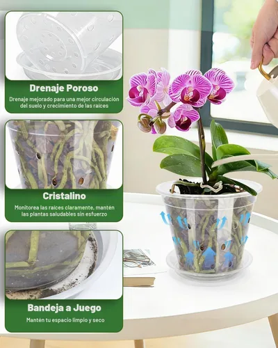 Vista 4 de Paquete de 10 macetas de orquídeas de 7 pulgadas, macetas de plástico más