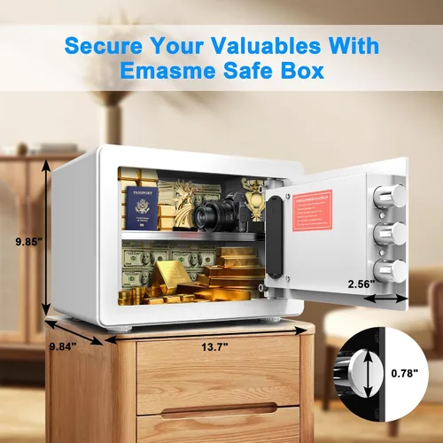 Vista 2 de Caja de seguridad pequeña, caja de seguridad para el hogar para dinero, efectivo y documentos con bolsa ignífuga e impermeable, pequeñas cajas