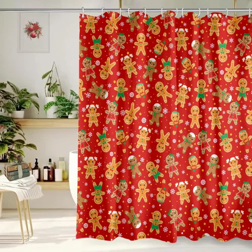 Vista 9 de Cortina de Ducha Feliz Navidad 72x72 Pulgadas Cortinas de Ducha de Reno Navideño para Baño con Ganchos Decoración Navideña de Baño Hogar Vacaciones