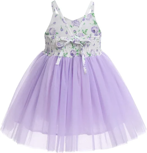 Vista 3 de Vestido de cumpleaños de 1.º y 2º cumpleaños para niñas pequeñas, vestido de tutú de tul floral bohemio con diadema de flores para sesión de fotos