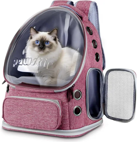 Vista 8 de Mochila Transportadora para gatos con ventana de burbujas de espacio grande, aprobada por aerolíneas, transportadora transpirable para mascotas
