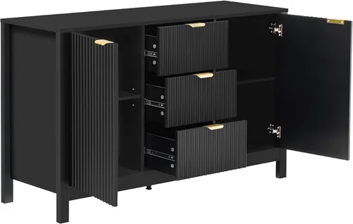 Vista 5 de Henf Mesa consola moderna de 47.2 pulgadas, diseño ondulado, mesa de entrada con 3 cajones y 3 estantes ajustables, mesas de sofá de madera