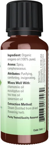 Vista 2 de NOW Aceites esenciales, aceite de orégano orgánico, aroma de aromaterapia reconfortante, destilado al vapor, 100% puro, vegano, tapa resistente a