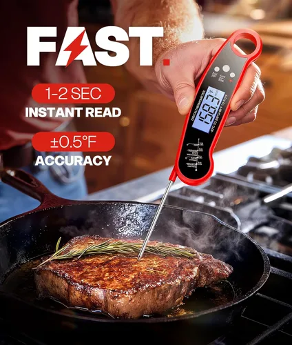Vista 2 de Termómetro digital para carne, lectura instantánea de 1-2 segundos Rojo