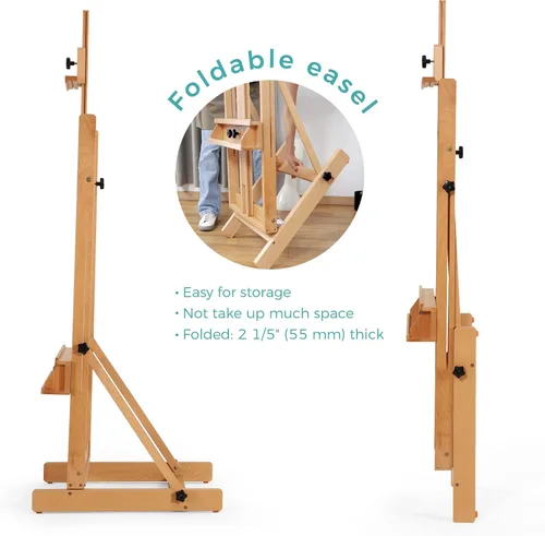 Vista 5 de VISWIN Caballete grande con marco en H para pintar de 53 a 91 pulgadas de alto, soporte ajustable de madera de haya maciza resistente con bandeja