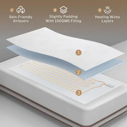 Vista 5 de Protector de colchón eléctrico con calefacción MINI de tamaño Twin - Calentador de cama con funciones de memoria y precalentamiento, 12