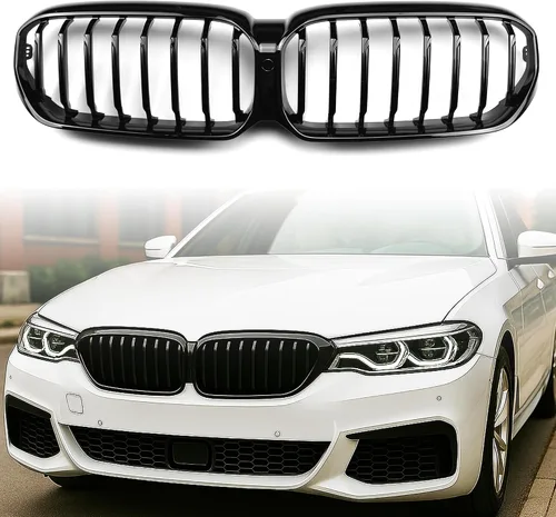 Vista 9 de Rejilla F10, parrilla frontal negra compatible con BMW 2010-2017 5 Series F10 F11 F18 M5 528i 535d 535i 550i, M Color Double Slats