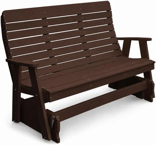 Vista 47 de Amish Made Antique Mahogany 4 ft Outdoor Glider Bench, HDPE Made in USA Fairfax Collection HDPE Poly Lumber Outdoor Glider Bench, All-Weather