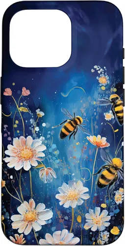 Vista 20 de Bees and Wildflowers on Dark Blue Case for iPhone 17
