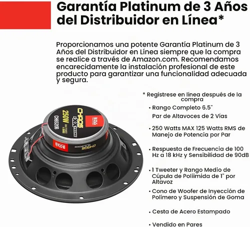 Vista 2 de BOSS Audio Systems CH6520B - Altavoces para puerta de automóvil de 6.5 pulgadas, 250 vatios máximo (par), coaxial, 2 vías, rango completo, 4 ohmios
