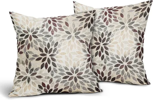 Vista 2 de Juego de 2 fundas de almohada de dalia roja burdeos de 20 x 20 pulgadas, fundas de almohada cuadradas decorativas de flores geométricas rústicas