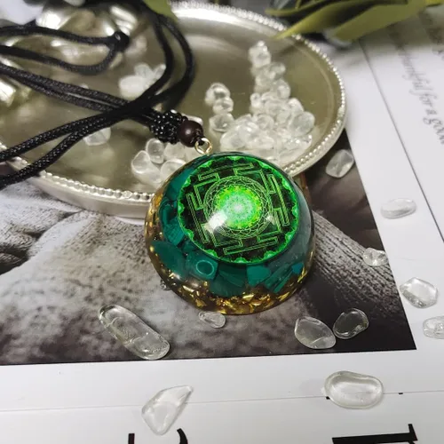 Vista 4 de GABFOG Sri Yantra Necklace Sacred Geometry Flower of Life Necklace Round Gemstone Pendant Adjustable Necklaces for Women Men Energy Protection Gifts