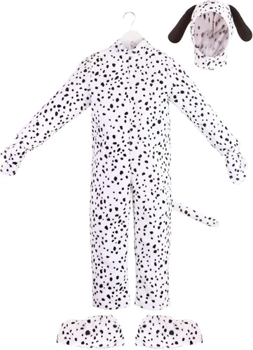 Vista 4 de Disfraz de dálmata para niños, color blanco y negro, adorable perro, Halloween, de una sola pieza