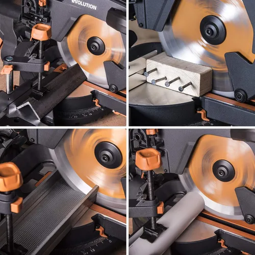 Vista 6 de Sierra de inglete deslizante Evolution Power Tools R255SMS+ PLUS de 10 pulgadas multimaterial multipropósito para cortar metal, plástico, madera