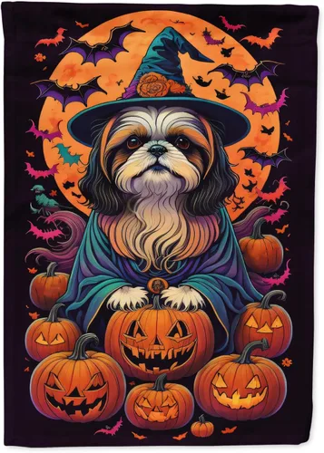 Vista 61 de Caroline's Treasures DAC1466GF - Bandera decorativa para jardín de Halloween de Affenpinscher Witchy para jardín, decoración para patio exterior
