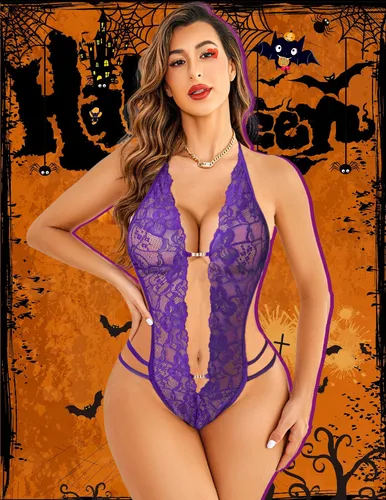 Vista 105 de Avidlove - Body de lencería de una pieza para mujer, diseño de encaje sexy con escote en V profundo, babydoll, ropa de dormir, tallas XS a XXXL