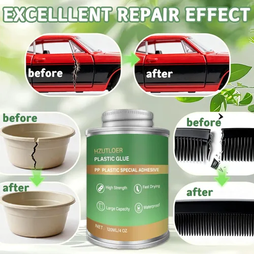 Vista 6 de Pegamento de plástico, adhesivo de plástico de 4.1 fl oz con cepillo, pegamento transparente súper fuerte para PP, ABS, PVC, acrílico, miniaturas