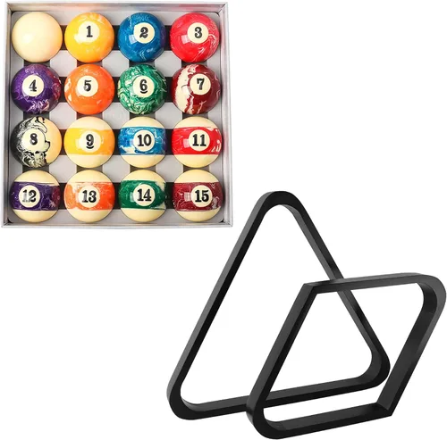 Vista 9 de GSE 2-1/4" Standard Pool Balls Set with Solid Wood Billiard Ball Racks Set Bolas de estilo mármol oscuro