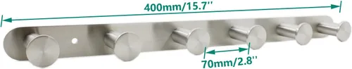 Vista 2 de Perchero montado en la pared, ganchos de acero inoxidable, perchero colgante de entrada resistente, perchero multiusos con 6 ganchos para plateado