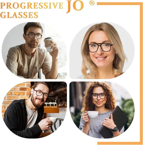 Vista 7 de JO Anteojos de lectura progresivos multienfoque para hombres y mujeres, talla XL, sin línea, lector progresivo de medio borde para medio cercano
