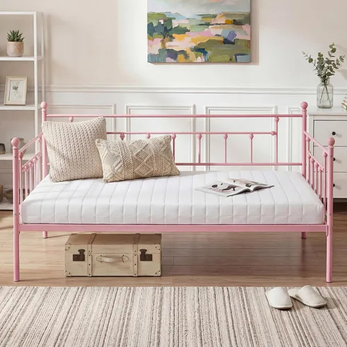 Vista 16 de VECELO - Marco de sofá cama de tamaño individual con soporte de listones de acero, cabecero, plataforma de cama para sala de estar, habitación