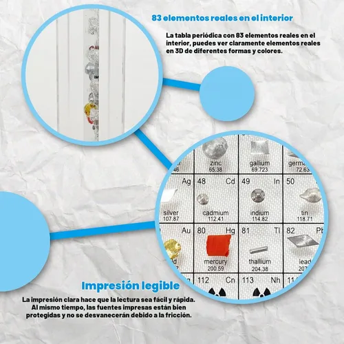Vista 3 de BEWITU Tabla periódica con elementos reales en el interior, tabla periódica acrílica 3D de elementos con soporte de madera LED inalámbrico, regalos