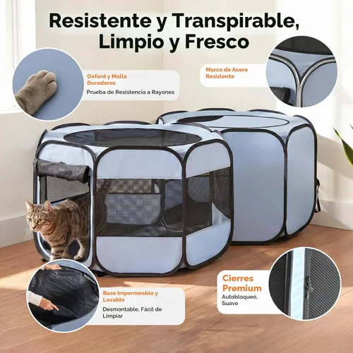 Vista 5 de 2 en 1 Pop Up Cat Dog Playpen con área de caja de arena no desmontable Azul polvoriento