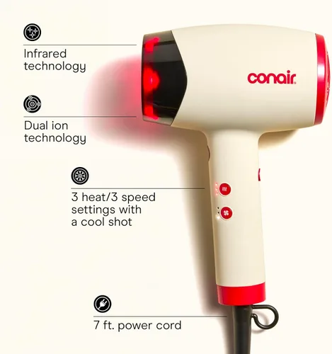 Vista 2 de Conair InfinitiPRO - Secador de pelo infrarrojo con doble acondicionador iónico, incluye difusor y concentrador, secador de secado rápido
