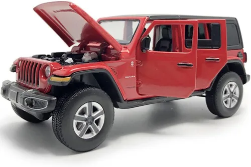 Vista 4 de Wrangler Sahara - Vehículo de juguete fundido a presión a presión de 4 puertas, vehículos de metal a escala 1/32, vehículos de metal fundido a Rojo