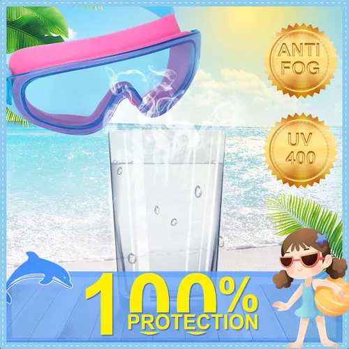 Vista 4 de Theuzi Paquete de 3 gafas de natación para niños, gafas de natación con lente de visión amplia de una pieza de 3 a 15 años