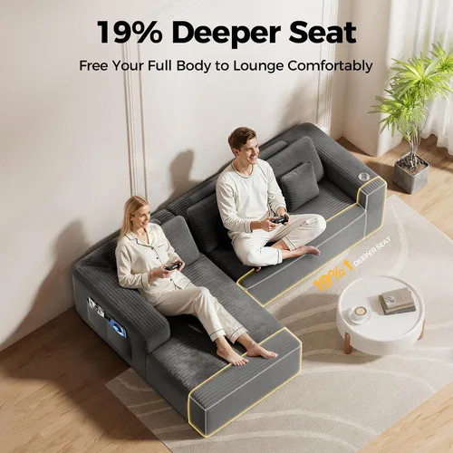 Vista 4 de CAMMOO Sofá Seccional Cloud de 108" en Una Caja, Sofá Seccional Modular Comprimido con Asiento Profundo, Sofás de Pana Sin Huesos, Sofá