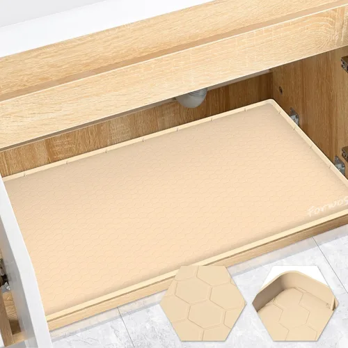 Vista 7 de Tapete impermeable para debajo del fregadero de 22 x 19 pulgadas, forro de silicona para gabinete, protector de goma para cocina y baño, mantiene