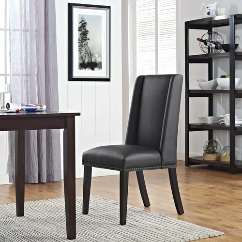 Vista 2 de Modway MO- Baron - Silla de comedor moderna con respaldo alto y tapizada de piel sintética, color negro