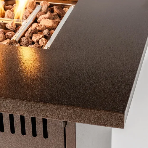 Vista 3 de Mesa para fogata de propano de 28 pulgadas, mesa de fuego de 50,000 BTU con tapa de acero, patas grandes, rocas de lava, pozo de fuego seguro