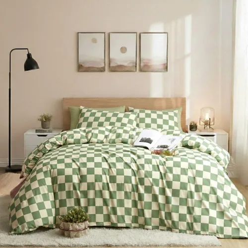 Vista 31 de Juego de edredón verde oliva, tamaño individual, color verde oscuro, juego de ropa de cama militar, suave y transpirable, ropa de cama minimalista