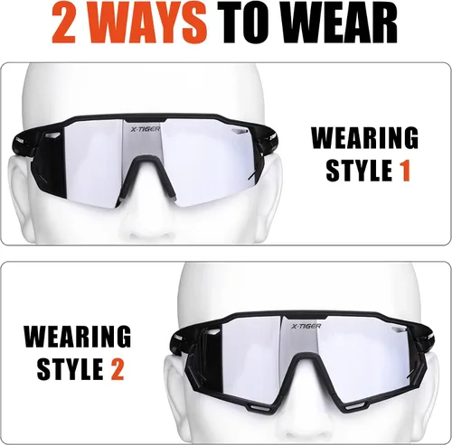 Vista 2 de X-TIGER Gafas de ciclismo polarizadas con 5 lentes intercambiables, MTB para ciclismo, béisbol, carrera, lentes deportivos para hombres y mujeres