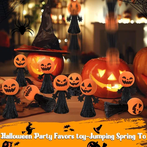 Vista 7 de Juguetes de fiesta de Halloween para niños y niñas – 24 piezas de juguete lanzador de primavera para saltar, juguete novedoso y animoso, premios