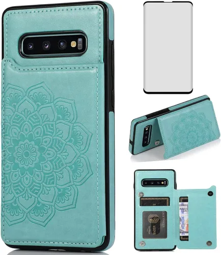 Vista 13 de Asuwish Funda compatible con Samsung Galaxy S10 y protector de pantalla de vidrio templado, accesorios para tarjetero con ranura para soporte