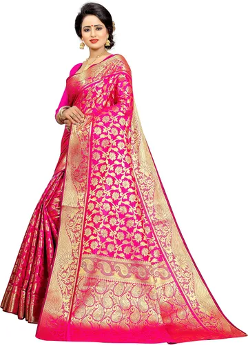 Vista 4 de EK-PAL Present Banarasi - Sari de seda para mujer con blusa sin costura.