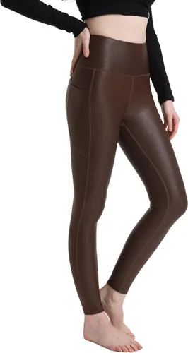 Vista 2 de HARTPOR Leggings de piel sintética para mujer, leggings de piel sintética con revestimiento de piel, elásticos, de cintura alta, pantalones de yoga