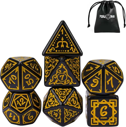 Vista 16 de Juego de 10 dados poliédricos DND (70 piezas) con 2 bolsas de cuero, juego de dados D&D para Calabozos y Dragones, juegos de mesa RPG