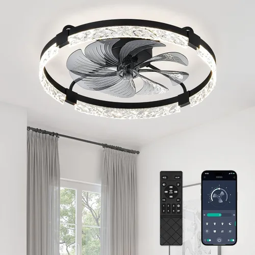 Vista 16 de LEDIARY Ventiladores de techo modernos de 20 pulgadas con luces y control remoto, ventilador de techo regulable de perfil bajo, ventilador de techo