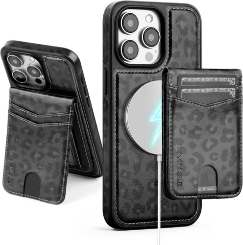 Vista 9 de SkyEagle - Funda tipo cartera compatible con MagSafe para iPhone 11, color negro Detachable Magnetic Credit Card Holder,RFID Blocking,PU